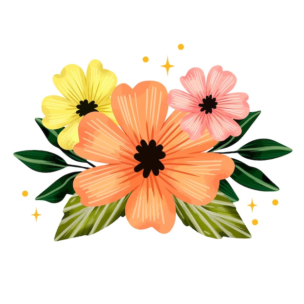 無料PSD 水彩の花のイラスト