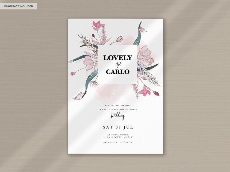Free PSD watercolor hand drawn wedding invitation card template