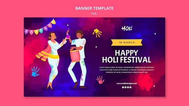 PSD gratuito modello di progettazione del festival di holi dell'acquerello