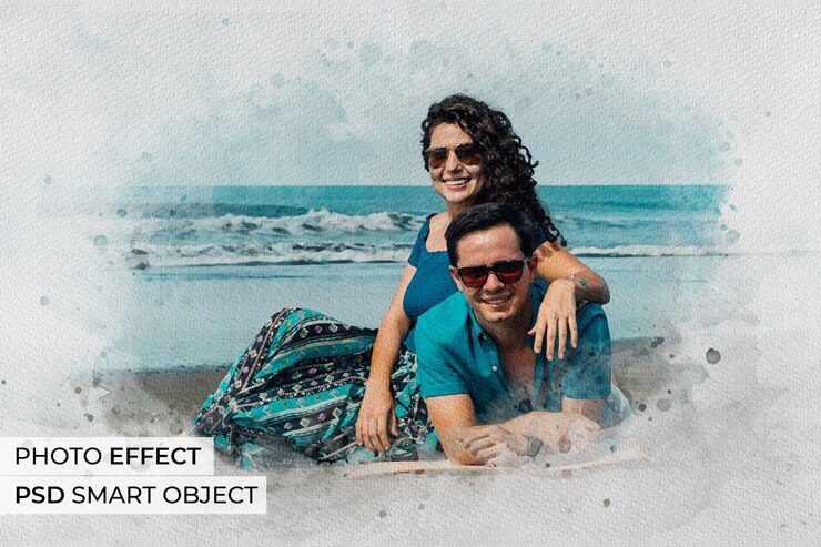 Free PSD watercolor lifestyle photo effect