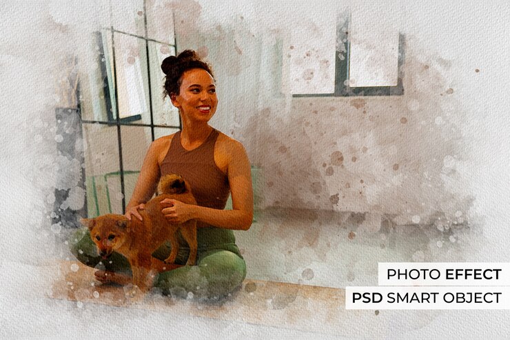Free PSD watercolor lifestyle photo effect