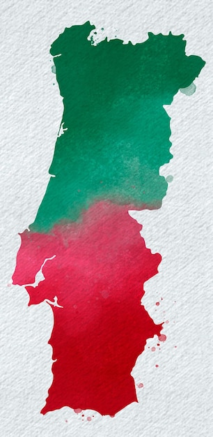 Watercolor map of portugal in the colors of the portuguese flag