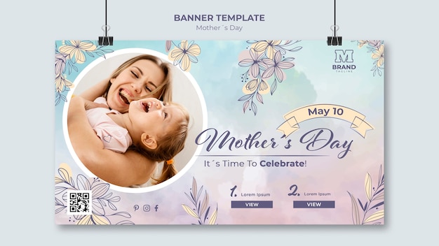 Watercolor mothers day banner template