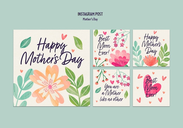 PSD gratuito post di instagram per la festa della mamma dell'acquerello