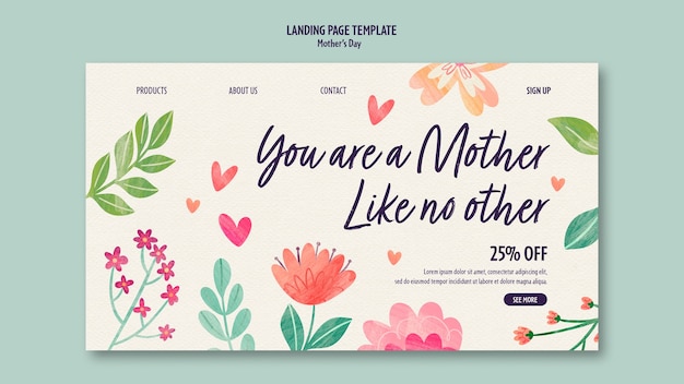 Free PSD watercolor mothers day landing page template