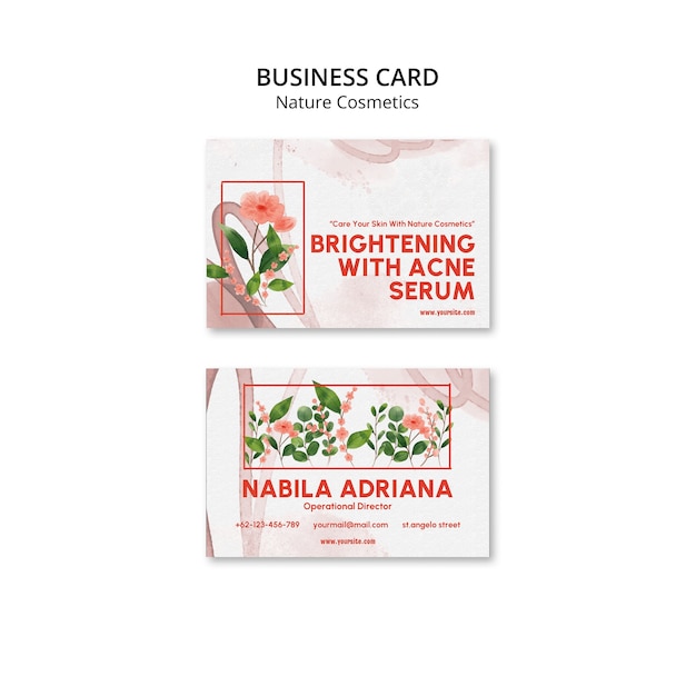 Free PSD watercolor nature cosmetics  business card