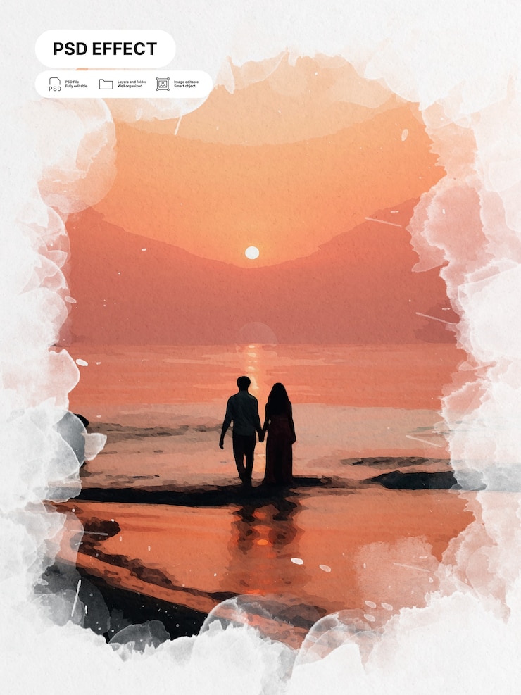 Free PSD watercolor  photo effect design