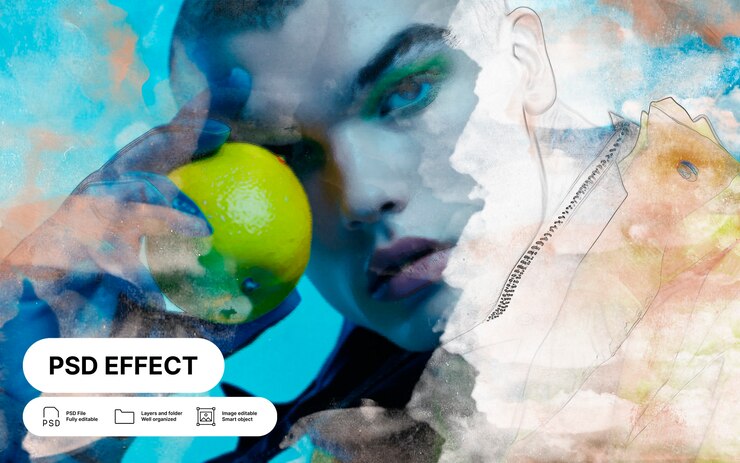 Free PSD watercolor portrait photo effect