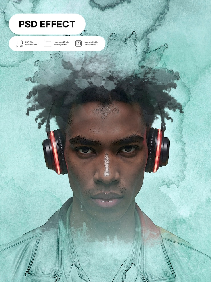 Free PSD watercolor portrait photo effect