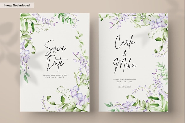 Free PSD watercolor purple and violet lilac flowers invitation card