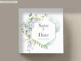 Free PSD watercolor purple and violet lilac flowers invitation card