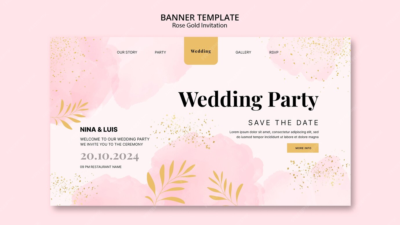 Free PSD | Watercolor rose gold invitation template