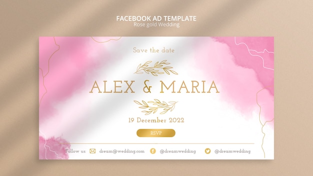 Free PSD watercolor rose gold wedding social media promo template