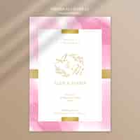 Free PSD watercolor rose gold wedding vertical poster template