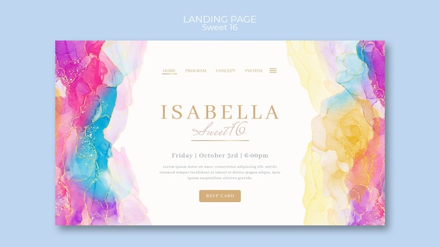 無料PSD 水彩スウィート16ランディングページ