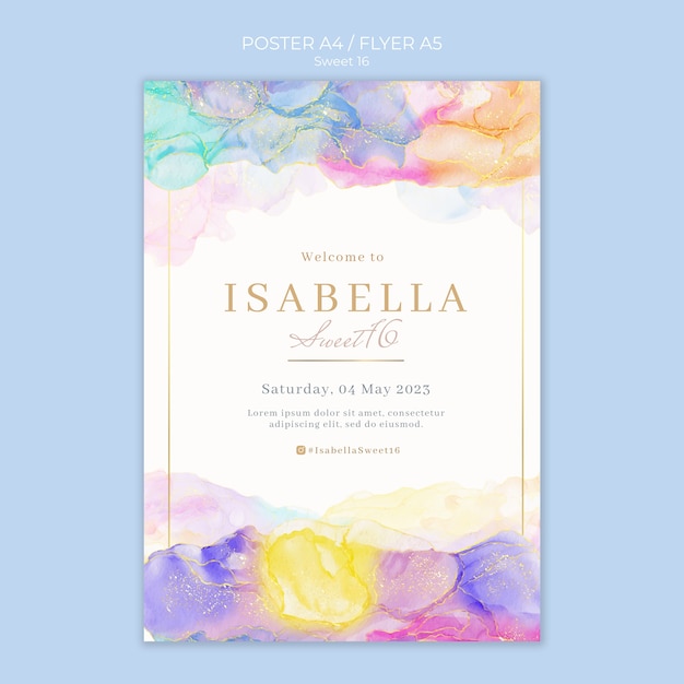 Watercolor sweet 16 poster template