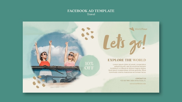 Free PSD watercolor travel facebook ad template design