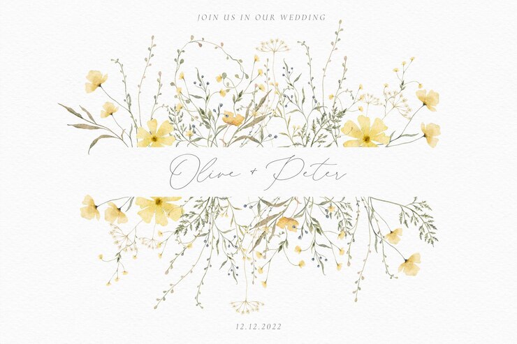 Free PSD watercolor wedding card with delicate floral arrangements