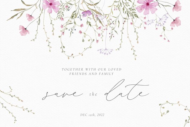 Watercolor wedding card with delicate floral arrangements