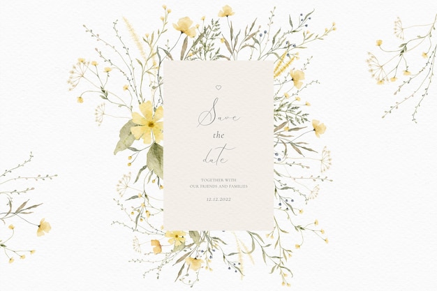 Watercolor wedding card with delicate floral arrangements