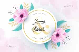 Free PSD watercolor wedding card with floral frame