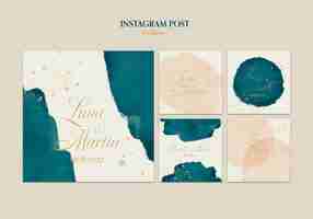 Free PSD watercolor wedding celebration instagram posts