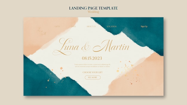 Watercolor wedding celebration landing page template