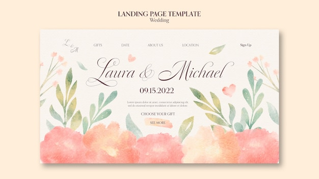 Free PSD watercolor wedding celebration landing page