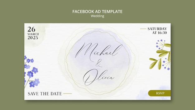 Бесплатный PSD Акварельный свадебный дизайн шаблона объявления facebook