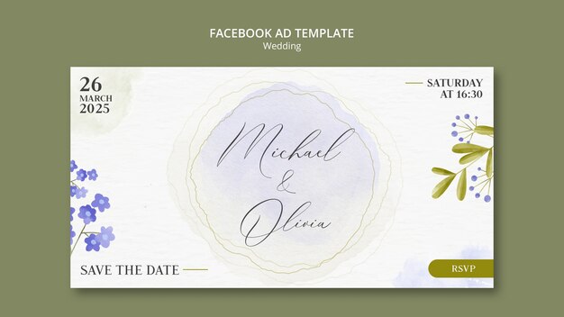 watercolor wedding design facebook ad template