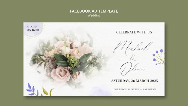 水彩の結婚式のデザイン facebook 広告テンプレート