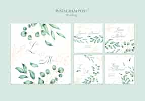 Free PSD watercolor wedding instagram posts collection