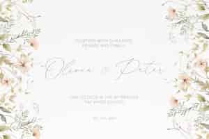 無料PSD 繊細な花と水彩の結婚式の招待カード