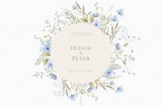 Watercolor wedding invitation card with delicate flowers