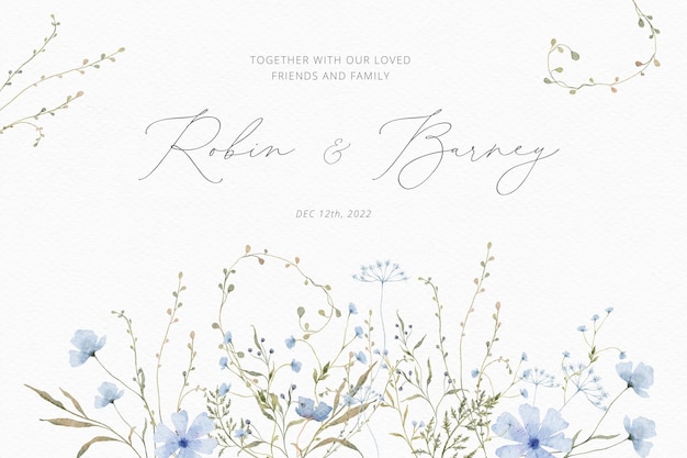 繊細な花と水彩の結婚式の招待カード