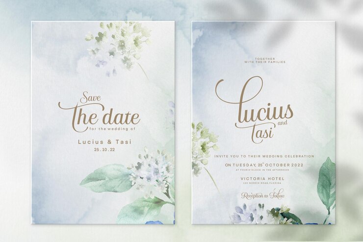  Watercolor wedding invitation template with dandelion Premium Psd