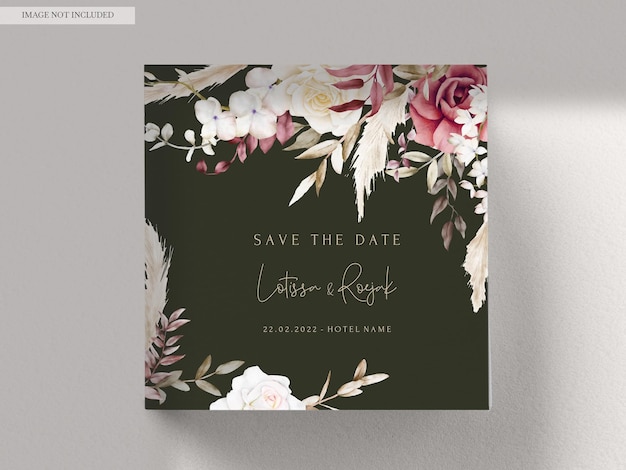 Free PSD watercolor wedding invitation template with maroon and peach floral