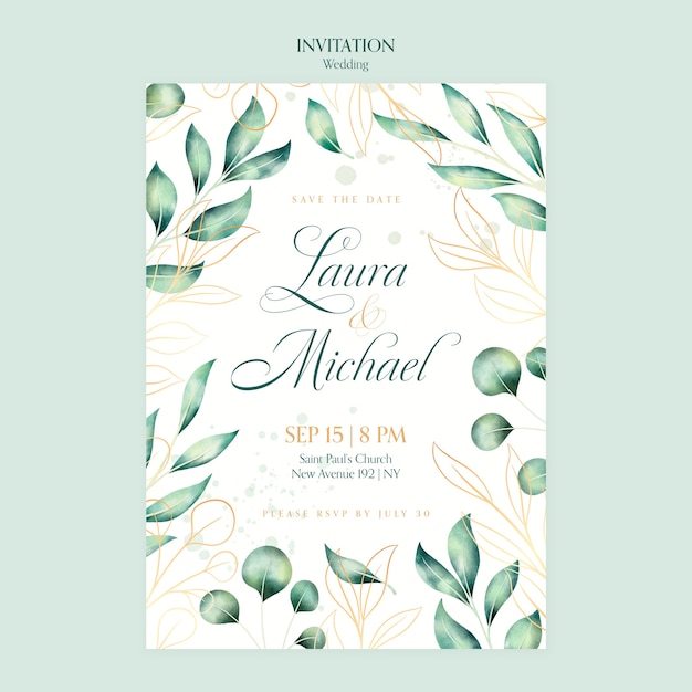 Watercolor wedding invitation template