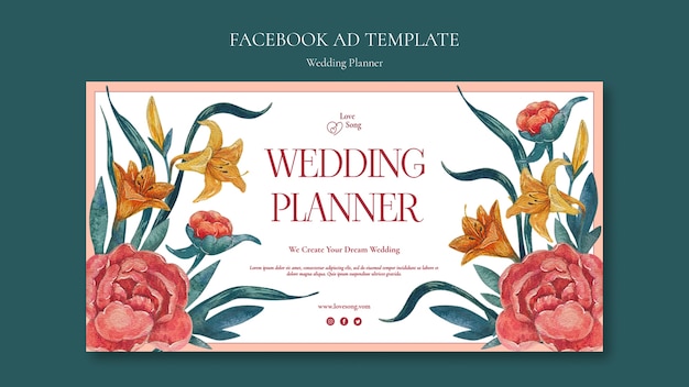 PSD gratuito modello di annuncio facebook di wedding planner dell'acquerello