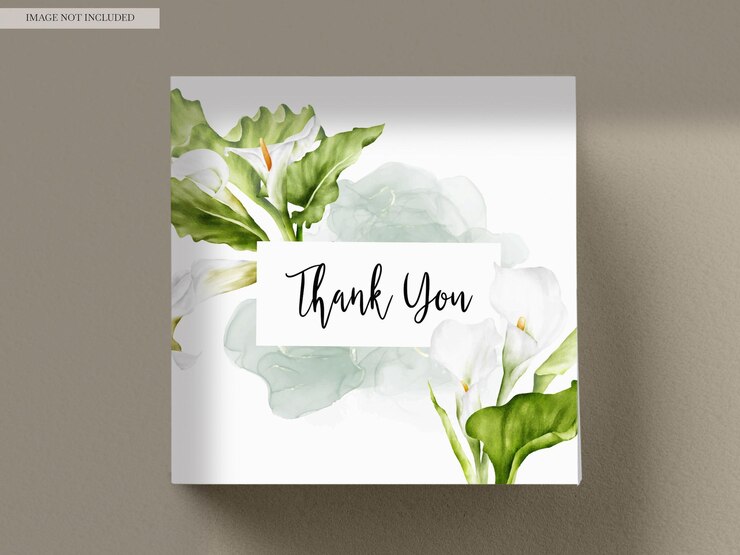 Free PSD watercolor white lily flower and greenery leaves wedding invitation card