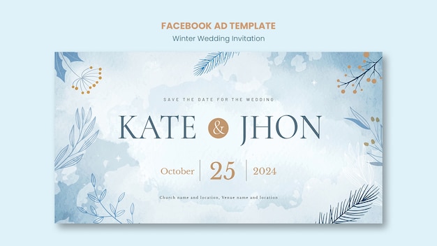 Free PSD watercolor winter wedding facebook template