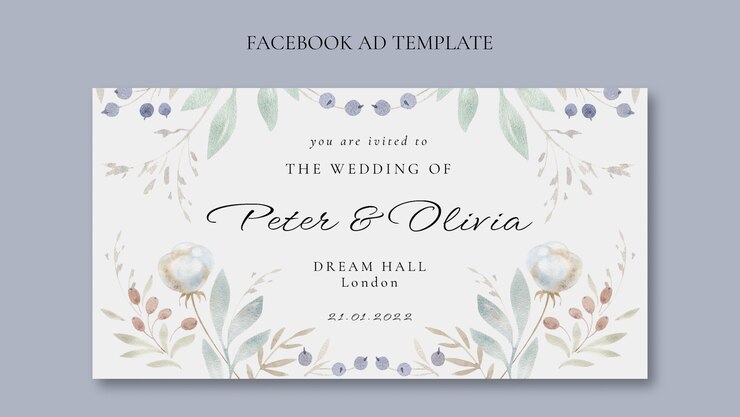 Free PSD watercolor winter wedding facebook template