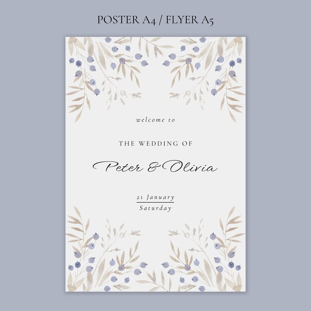 Watercolor winter wedding poster template