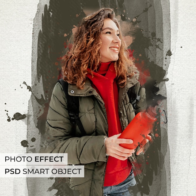 Free PSD watercolor with big brush photo effect