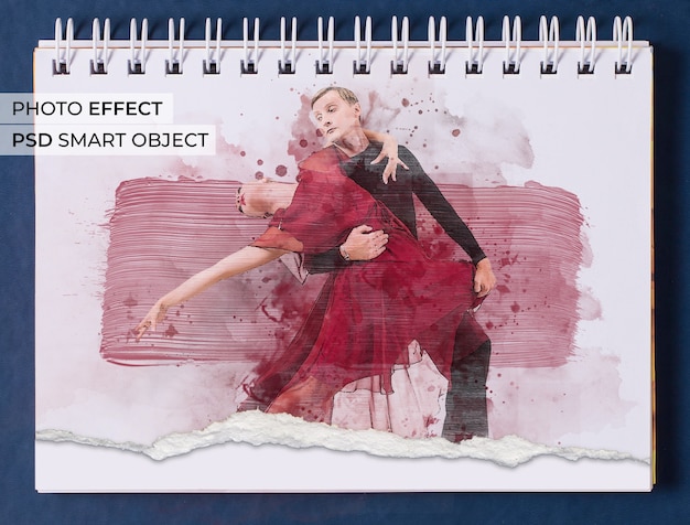 Free PSD watercolor with big brush photo effect