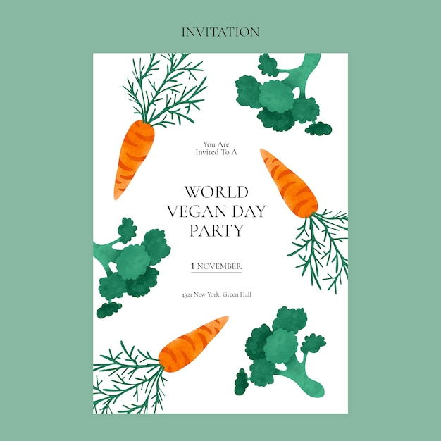 Watercolor world vegan day invitation template