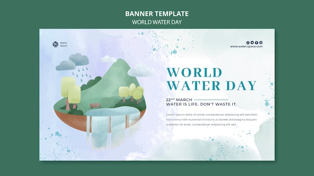 Шаблон дизайна акварели всемирного дня воды