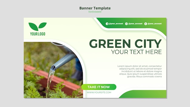 Free PSD watering the seedlings banner template