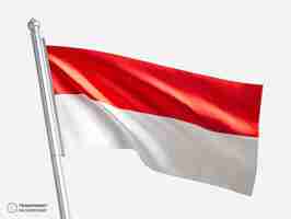 Free PSD waving flag of indonesia on metal flagpole for composition