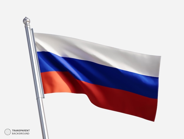 Бесплатный PSD Развевающийся флаг россии на металлическом флагштоке для композиции